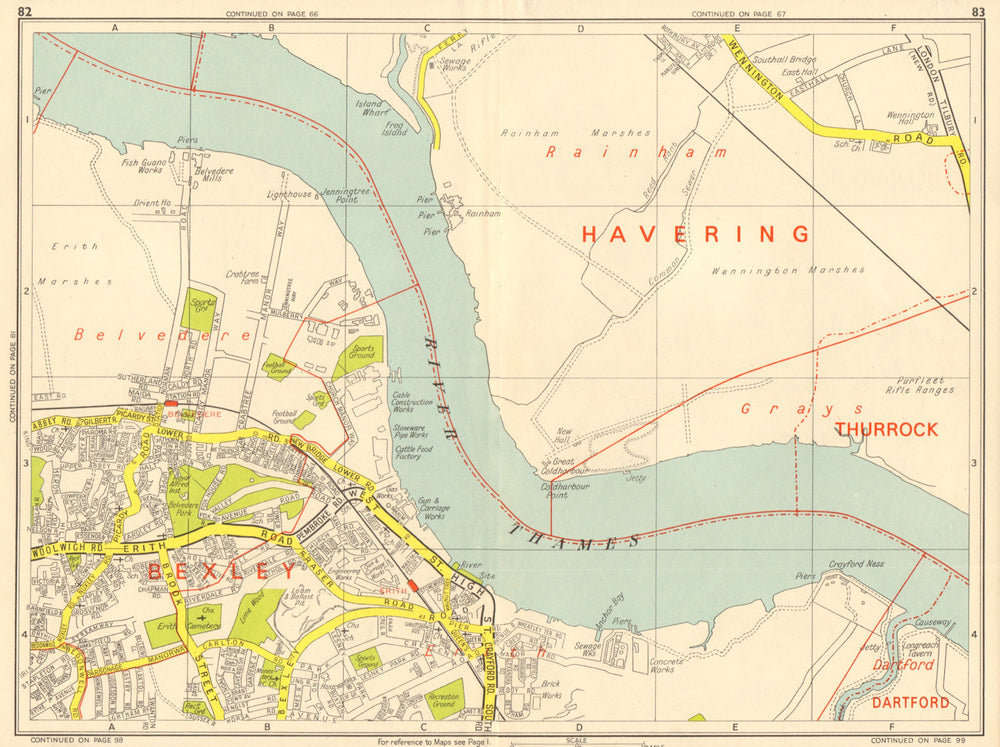 ERITH Belvedere Rainham Marshes Wennington. GEOGRAPHERS' A-Z 1964 old map