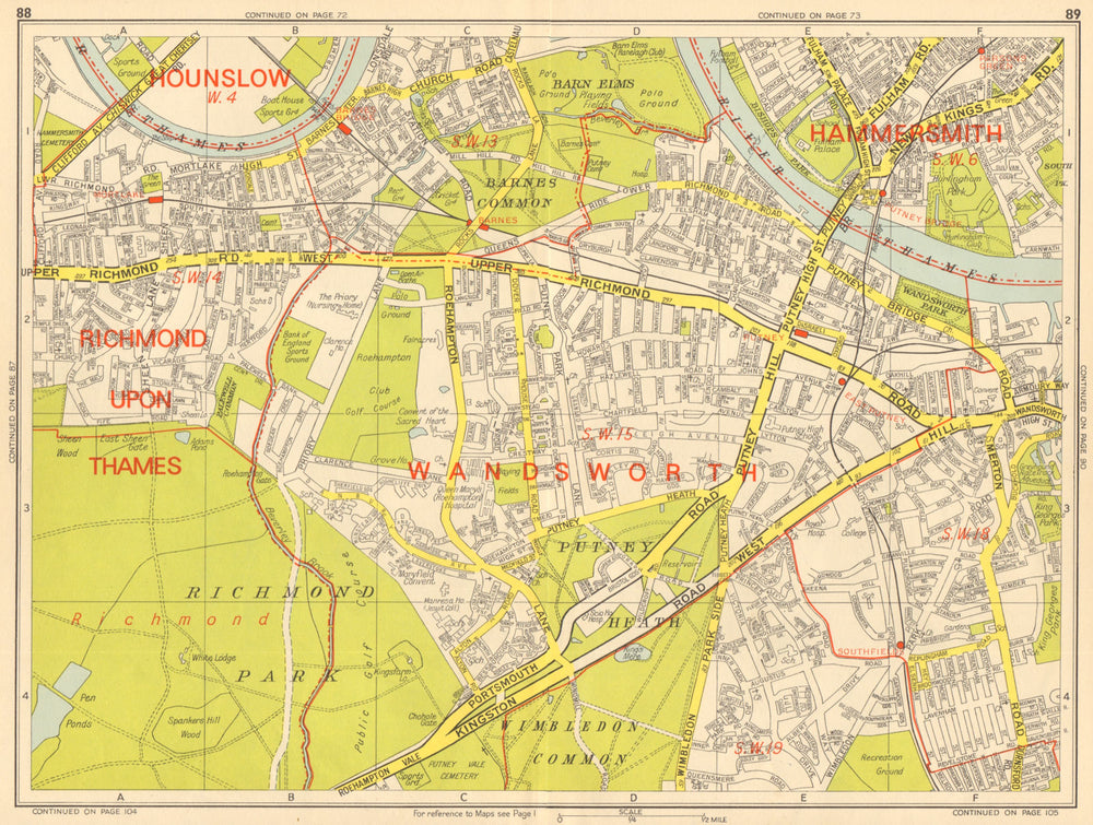 PUTNEY Wandsworth Barnes Mortlake Parsons Green. GEOGRAPHERS' A-Z 1964 old map