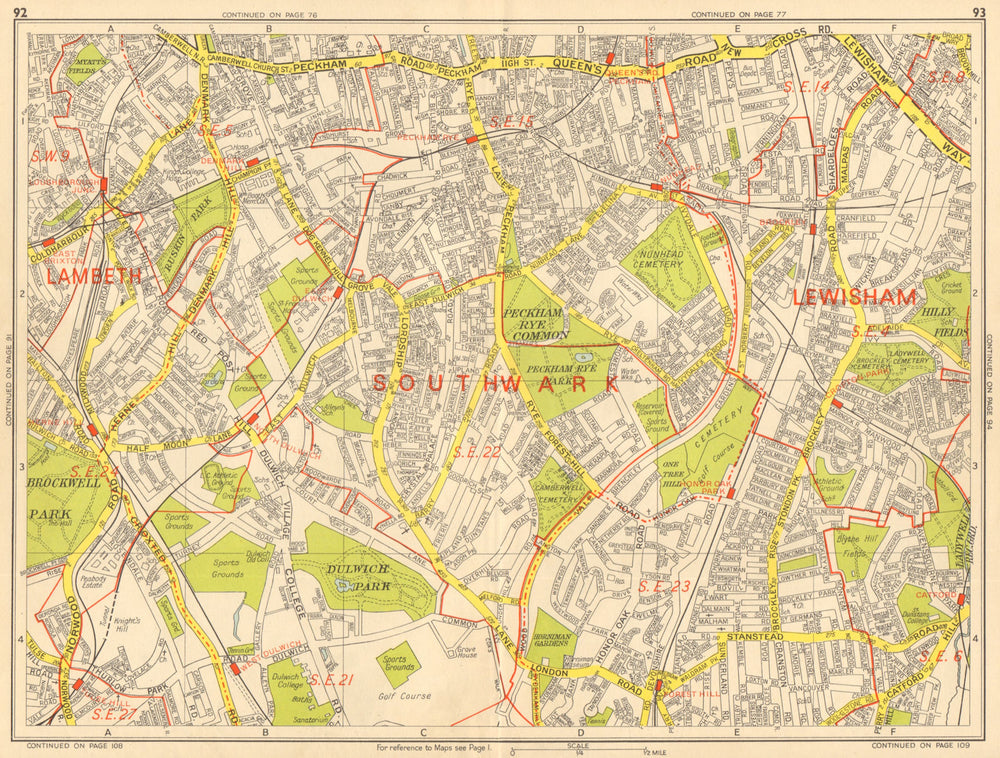 SOUTHWARK Brixton Dulwich Peckham Honor Catford. GEOGRAPHERS' A-Z 1964 old map