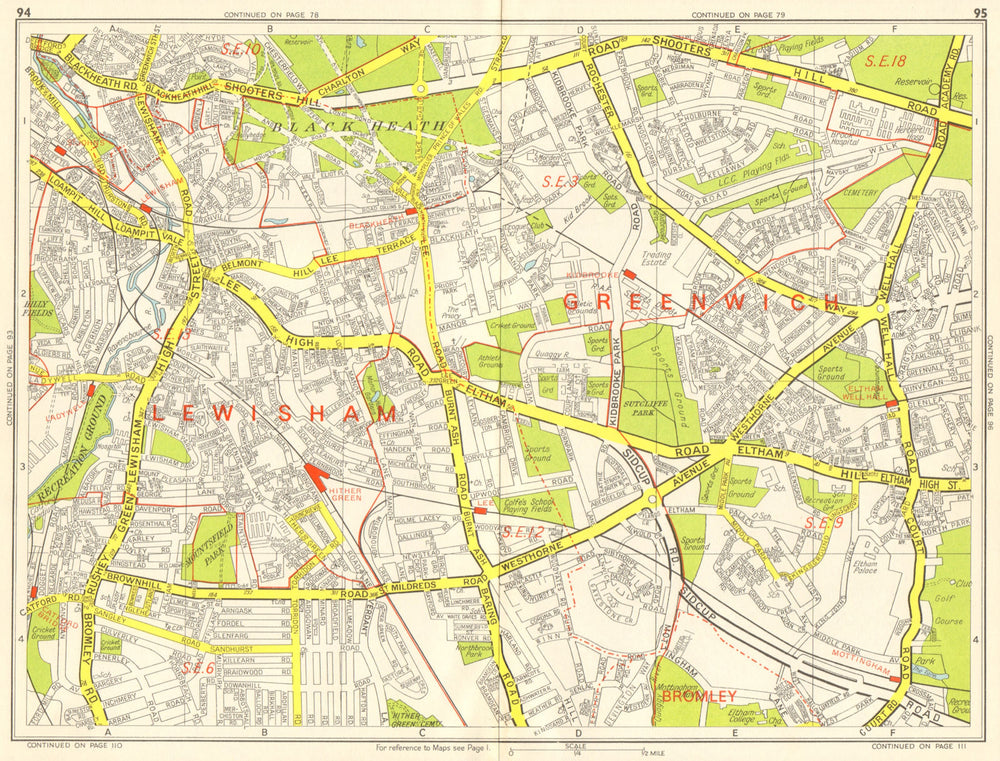 LEWISHAM Catford Eltham Blackheath Kidbrooke Ladywell. GEOGRAPHERS' A-Z 1964 map