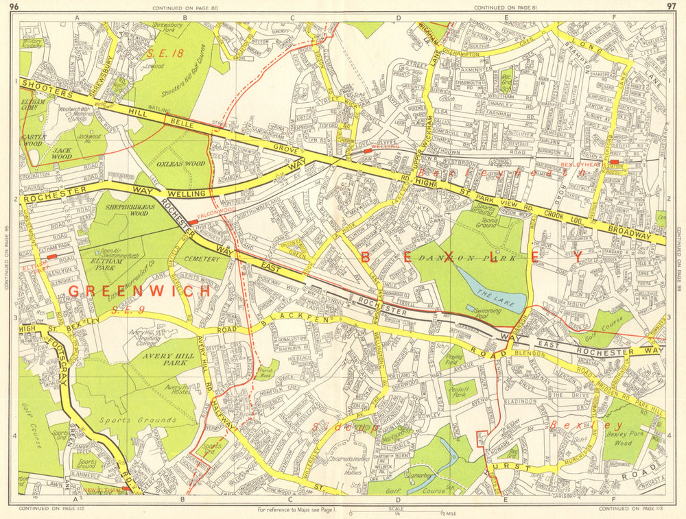 BEXLEY Bexleyheath Eltham East Wickham Shooters Hill. GEOGRAPHERS' A-Z 1964 map