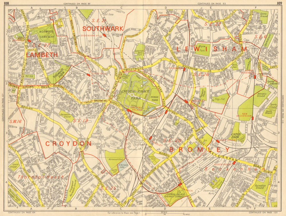 PENGE SE19 SE20 SE26 Norwood Sydenham Anerley. GEOGRAPHERS' A-Z 1964 old map
