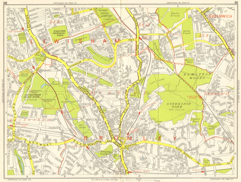BECKENHAM BROMLEY CATFORD Grove Park Bellingham Bickley GEOGRAPHERS A-Z 1964 map
