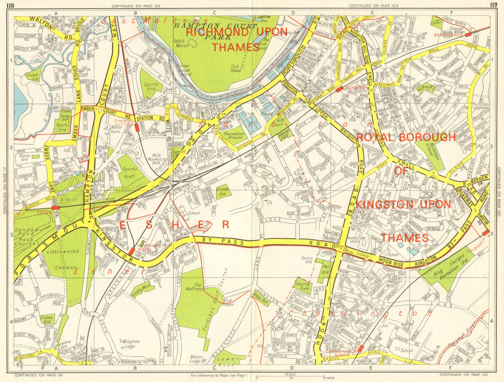 SURBITON Esher Thames Ditton Chessington Tolworth. GEOGRAPHERS' A-Z 1964 map
