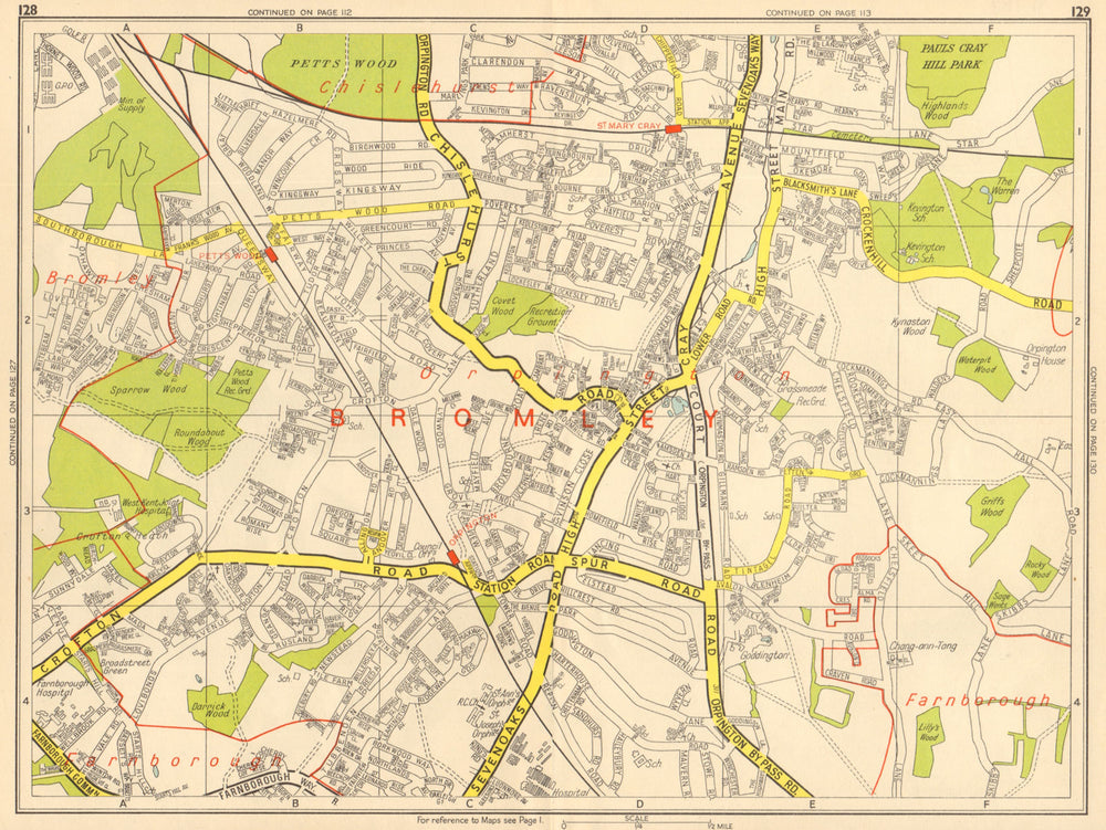 ORPINGTON Bromley Pett's Wood St Mary Cray. GEOGRAPHERS' A-Z 1964 old map