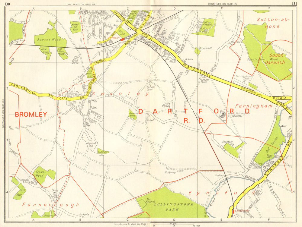 LONDON SE Eynsford Swanley Farningham. GEOGRAPHERS' A-Z 1964 old vintage map