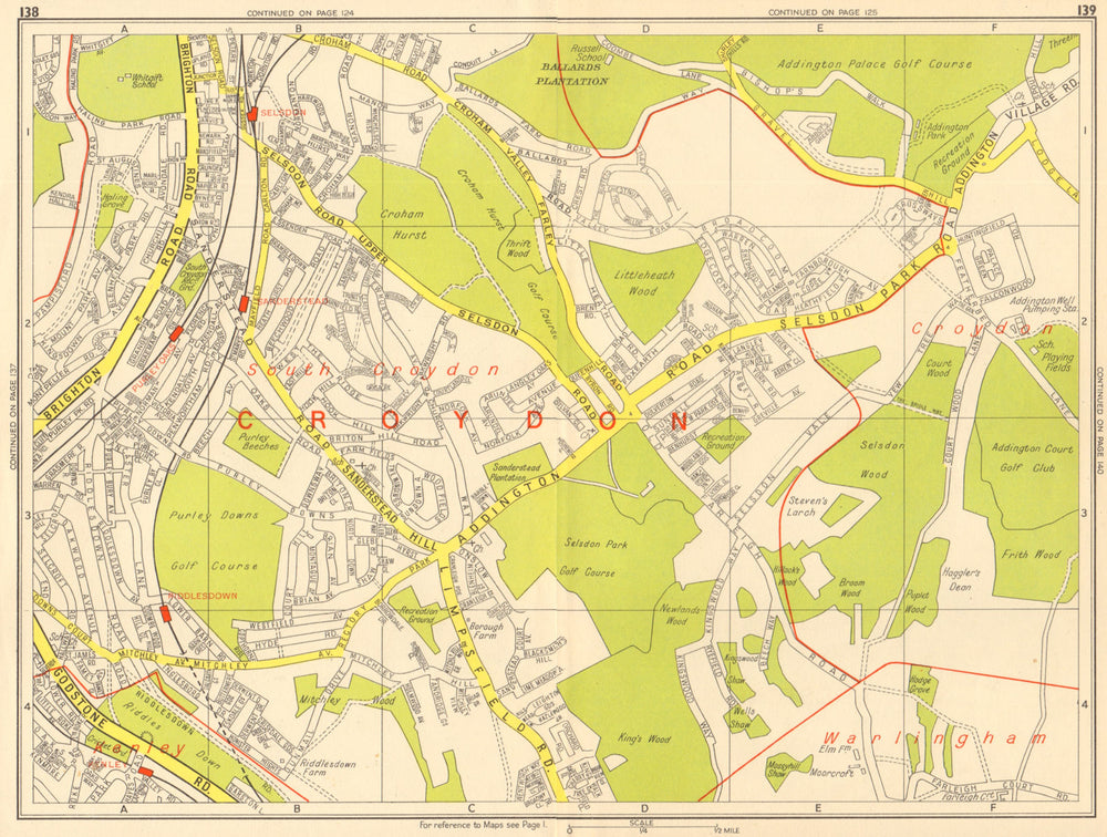 SOUTH CROYDON Sanderstead Selsdon Kenley Purley. GEOGRAPHERS' A-Z 1964 old map