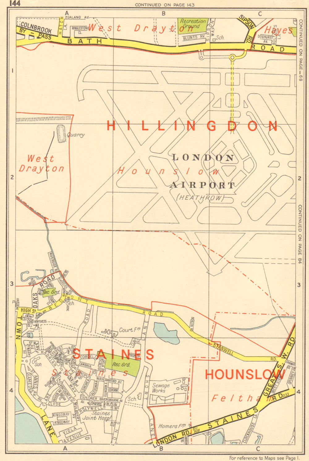 HEATHROW AIRPORT Staines Feltham Hayes West Drayton. GEOGRAPHERS A-Z 1964 map
