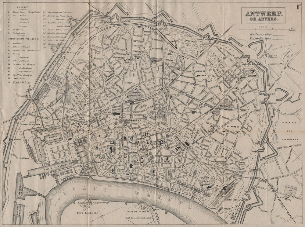 ANTWERP ANVERS ANTWERPEN. Antique town plan. City map. Belgium. BRADSHAW 1895