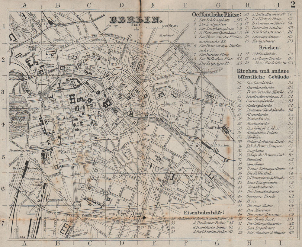 BERLIN. Antique town plan. City map. Germany. BRADSHAW 1895 old