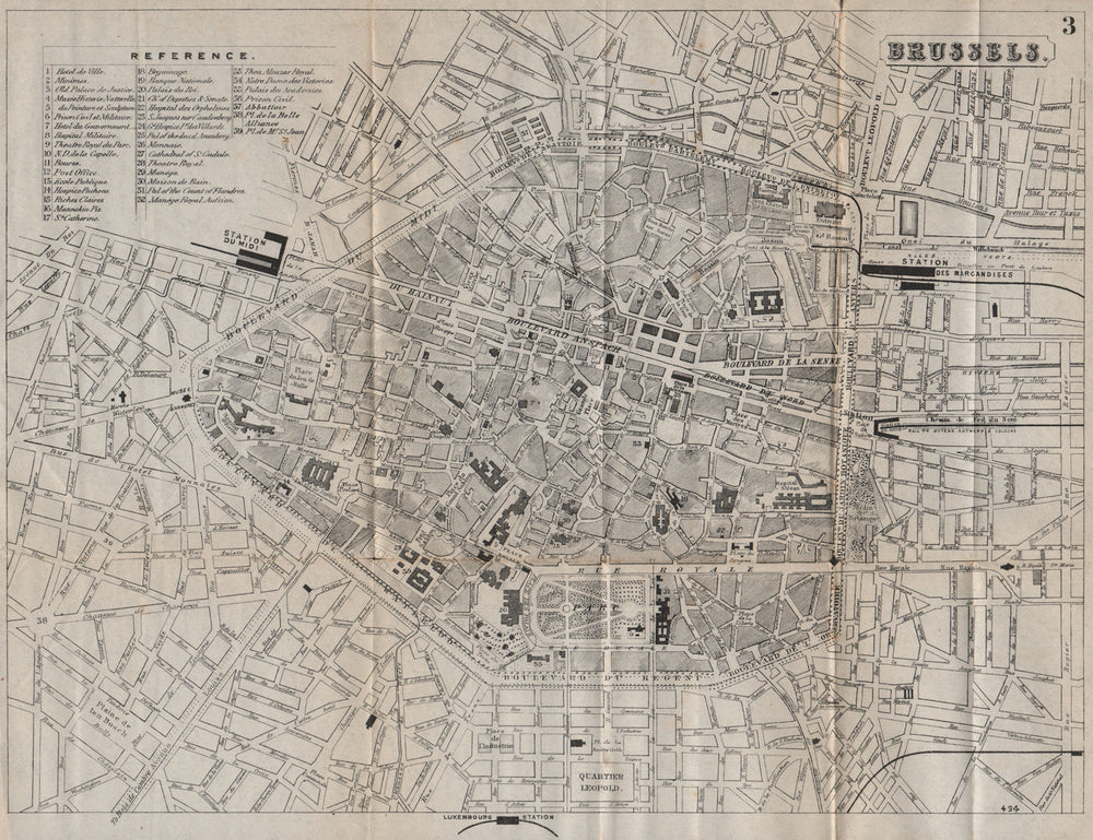 BRUSSELS BRUSSEL BRUXELLES. Antique town plan. City map. Belgium. BRADSHAW 1895