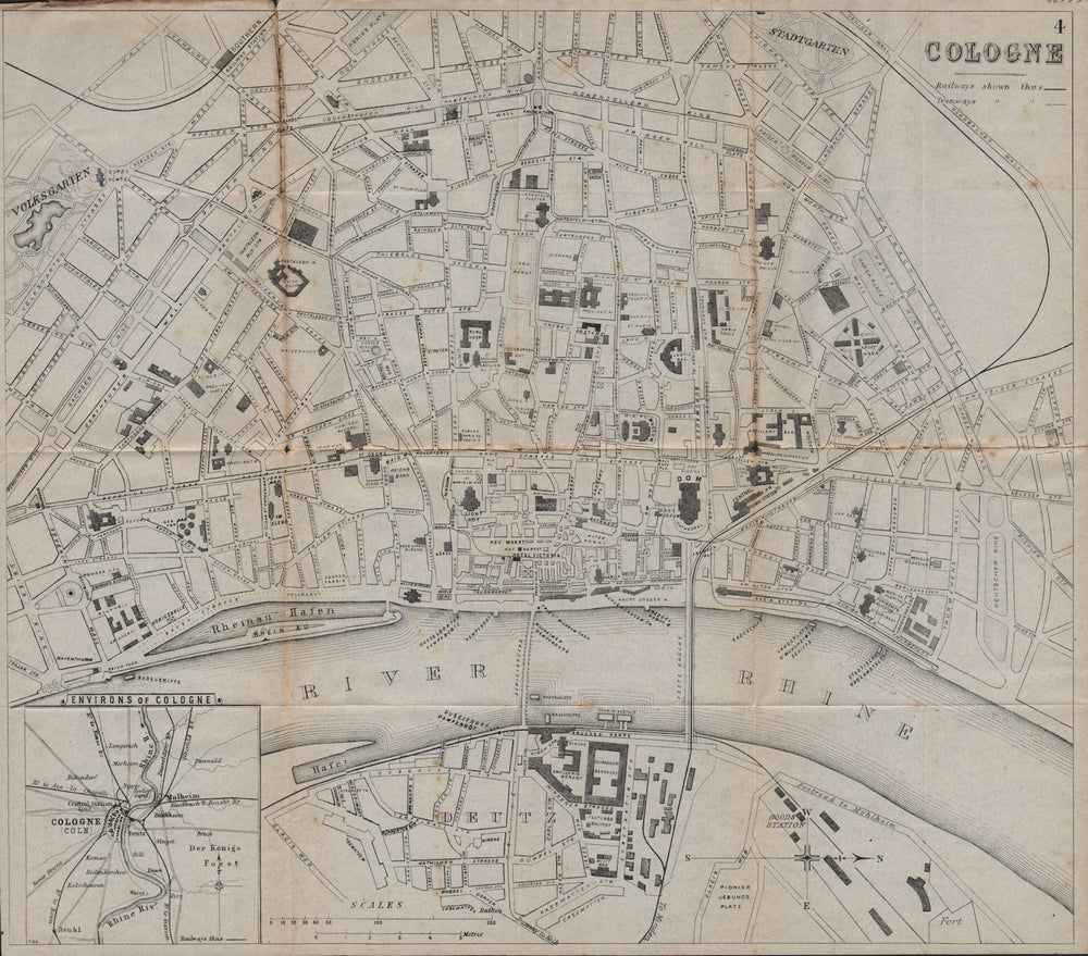 COLOGNE KOLN KÖLN. Antique town plan. City map. Germany. BRADSHAW 1895 old