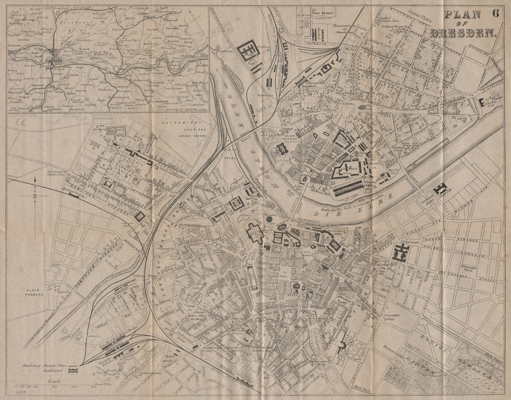 DRESDEN. Antique town plan. City map. Germany. BRADSHAW 1895 old