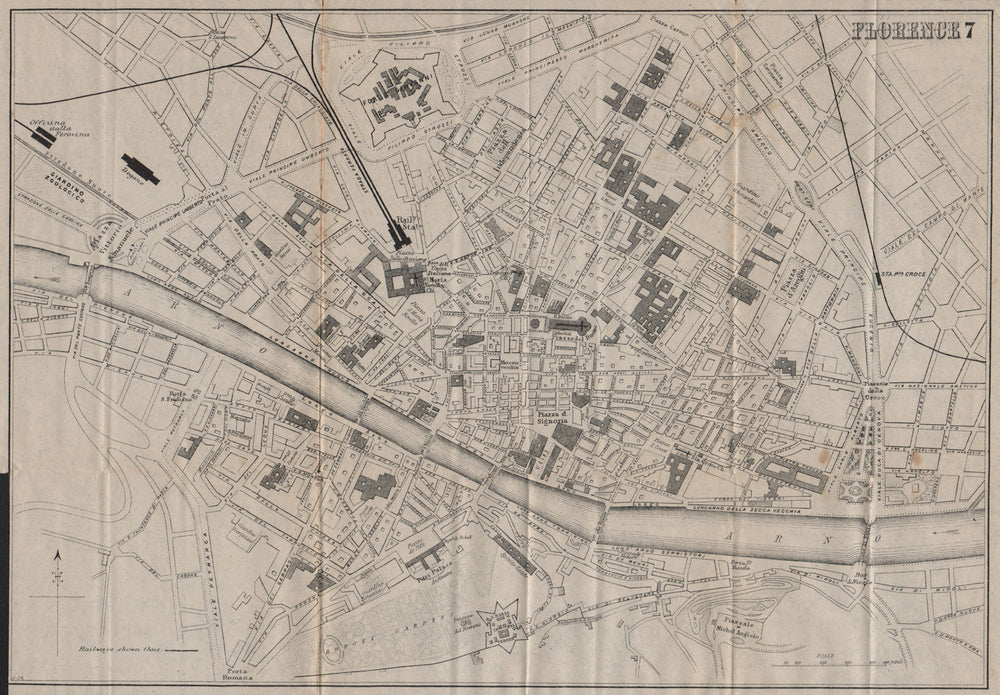 FLORENCE FIRENZE. Antique town plan. City map. Italy. BRADSHAW 1895 old