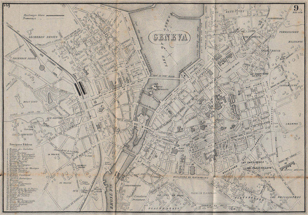 GENEVA GENÈVE GENF. Antique town plan. City map. Switzerland. BRADSHAW 1895