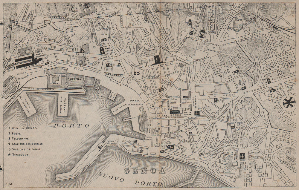 GENOA GENOVA GÊNES. Antique town plan. City map. Italy. BRADSHAW 1895 old