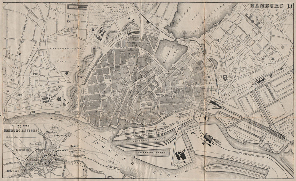 HAMBURG. Antique town plan. City map. Germany. BRADSHAW 1895 old