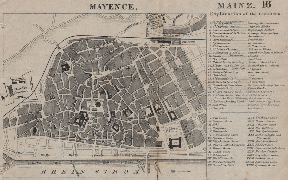 MAYENCE MAINZ. Antique town plan. City map. Germany. BRADSHAW 1895 old