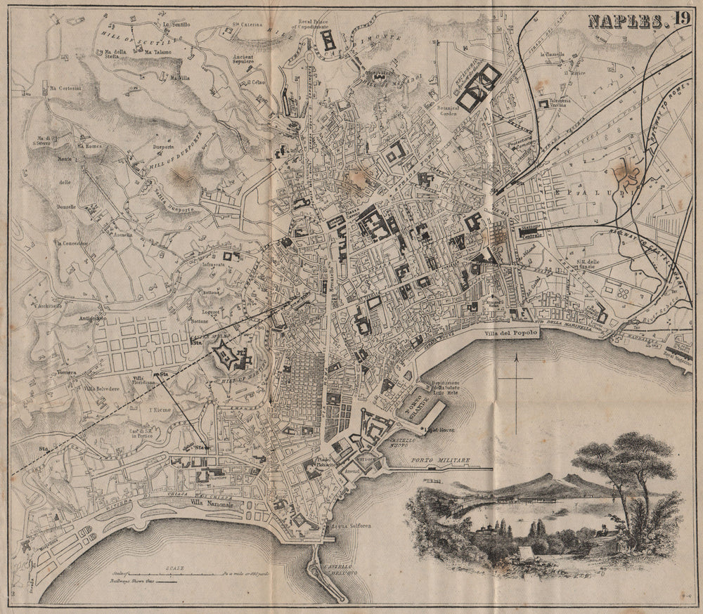 NAPLES NAPOLI. Antique town plan. City map. Italy. BRADSHAW 1895 old