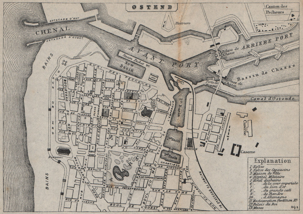 OSTEND OOSTENDE OSTENDE. Antique town plan. City map. Belgium. BRADSHAW 1895