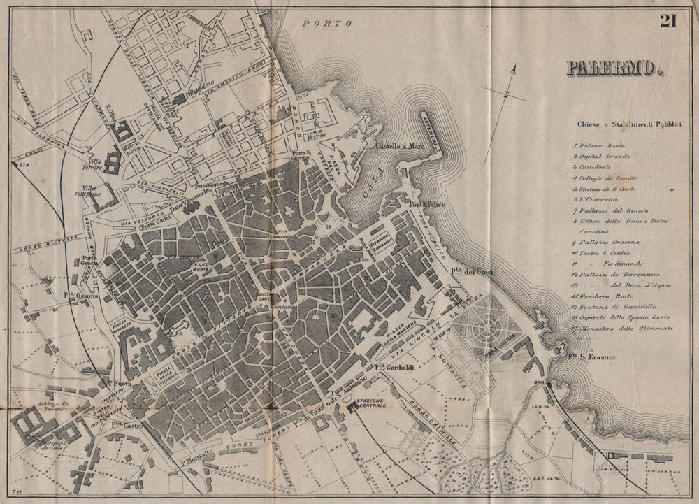 PALERMO. Antique town plan. City map. Italy. BRADSHAW 1895 old