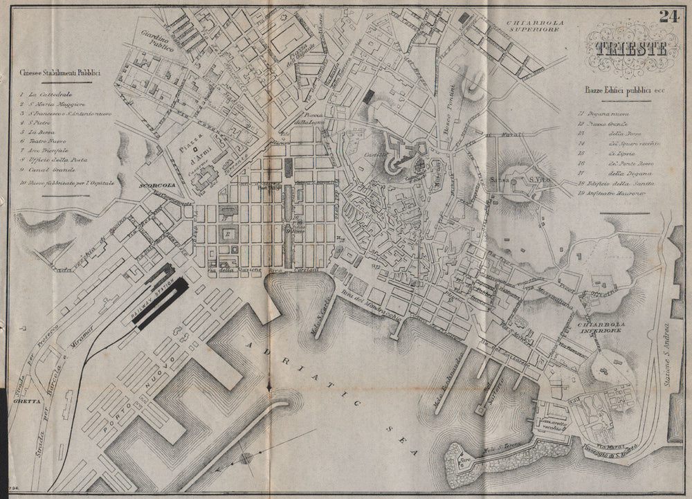 TRIESTE TRST. Antique town plan. City map. Italy. BRADSHAW 1895 old