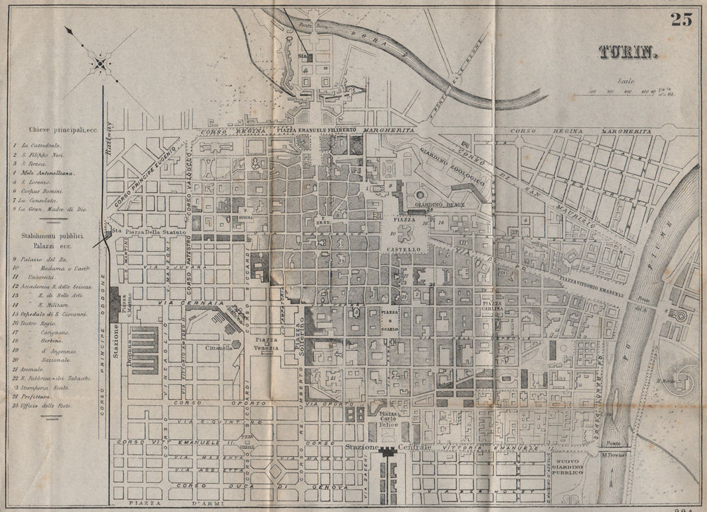 TURIN TORINO. Antique town plan. City map. Italy. BRADSHAW 1895 old
