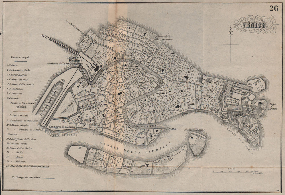 VENICE VENEZIA. Antique town plan. City map. Italy. BRADSHAW 1895 old