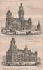 Design for Manchester New Town Hall; E. Salomons, Architect 1868 old print
