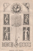 Print of mediaeval lvory carvings. Elephant tusks. Decorative 1868 old