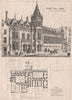Bristol Assize Courts; Popes & Bindon, Architects, Bristol 1869 old print
