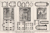 Churches for congregations, Plans with/without columns 1869 old antique print