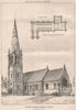 Parish Church, Hordle, Hants; Giles & Cane, Architects. Hampshire 1872 print