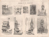 Examples of the Baldacchino. Decorative 1873 old antique vintage print picture