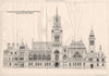 Design for municipal buildings, Leicester; Edward W. Godwin 1873 old print