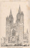 Coutances Cathedral, W. front, Normandy. Manche 1874 old antique print picture