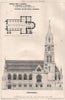 Church design by Lawrence C. Summers, Nottingham School of Art 1874 old print