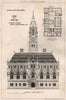 Town Hall design. Lawrence G. Summers, Nottingham School of Art 1874 old print