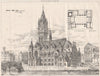 Paisley Town Hall design; Rennison & Scott, Architects. Scotland 1875 print