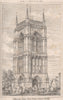 Detached tower, West Walton Church, Norfolk 1875 old antique print picture