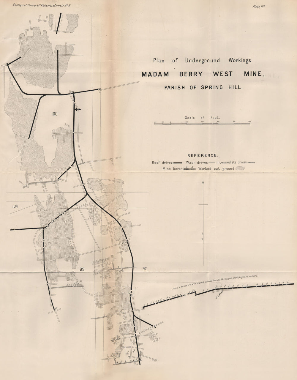 Madam Berry West Mine, Spring Hill. Victoria, Australia. Mining 1909 old map
