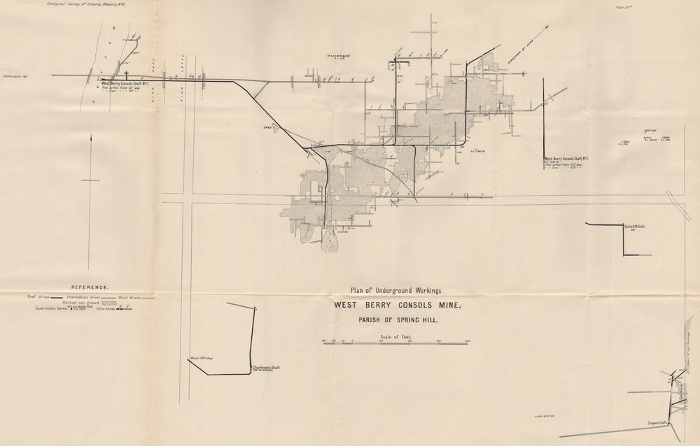 West Berry Consols Mine, Spring Hill. Victoria, Australia. Mining 1909 old map