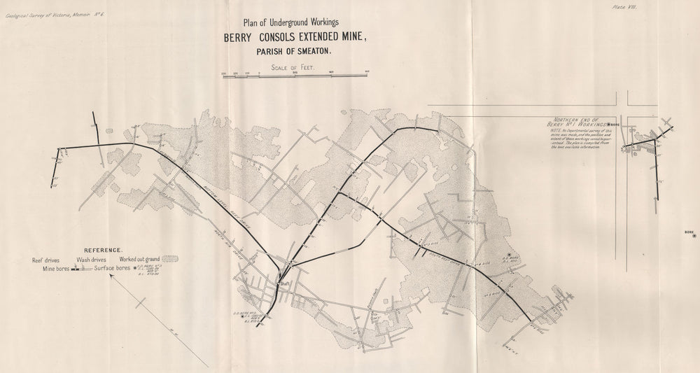 Berry Consols Extended Mine, Smeaton. Victoria, Australia. Mining 1909 old map