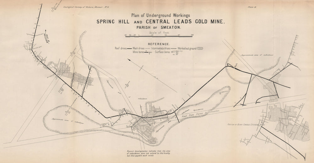 Spring Hill and Central Leads Gold Mine, Smeaton. Victoria, Australia 1909 map