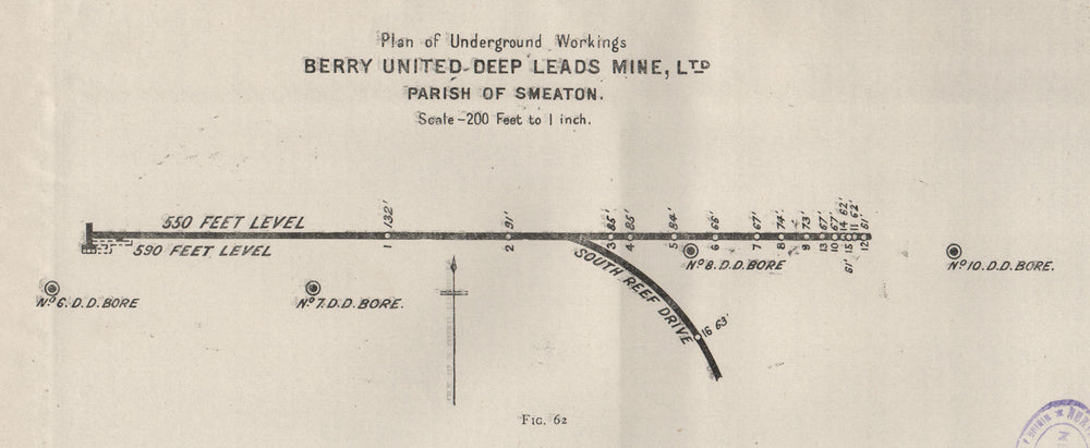 Berry United deep Leads Mine, Ltd- Smeaton. Victoria, Australia. Mining 1909 map