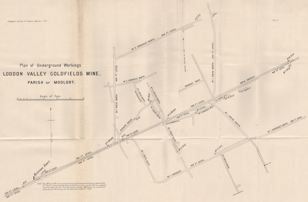 Loddon Valley Goldfields Mine, Moolort. Victoria, Australia. Mining 1909 map