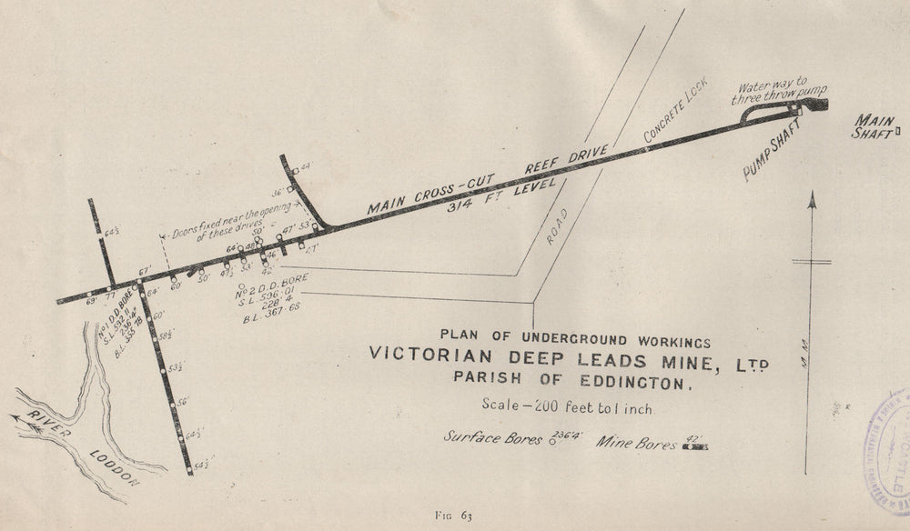 Victorian Deep Leads Mine, Ltd. Eddington. Victoria, Australia. Mining 1909 map