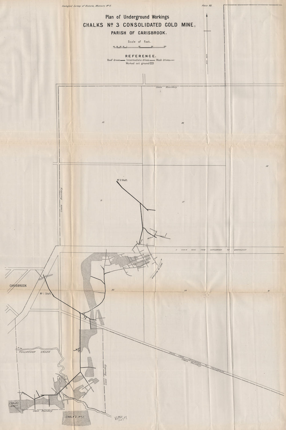 Chalks No. 3 Consolidated Gold Mine, Carisbrook. Victoria, Australia 1909 map