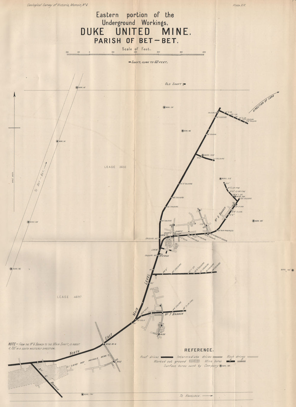 Duke United Mine, Bet-Bet. Victoria, Australia. Mining 1909 old antique map