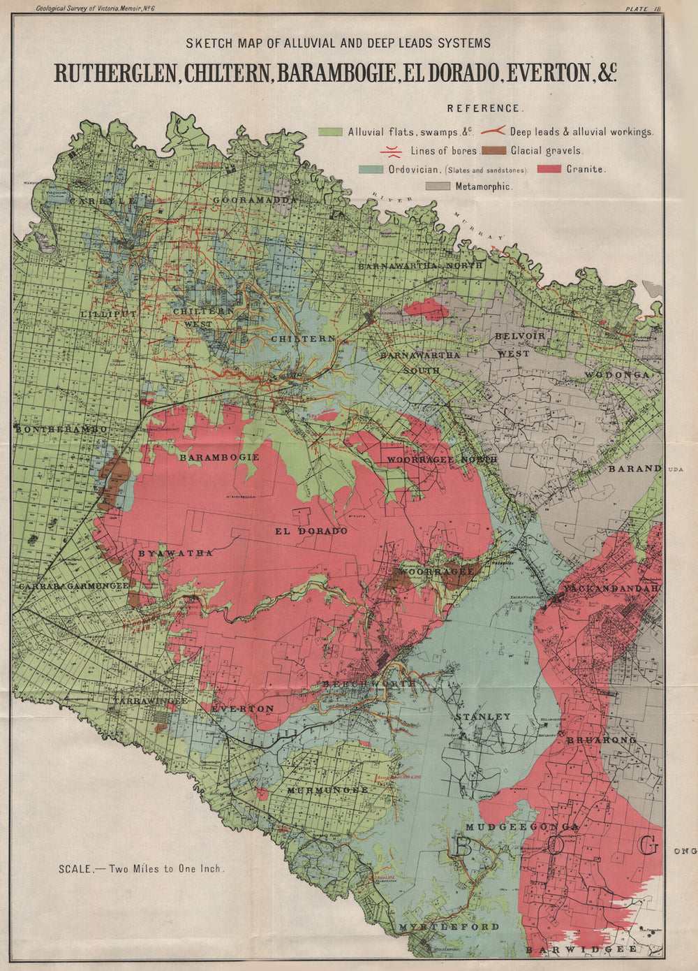 Rutherglen Chiltern Barambogie El Dorado Everton mines/geology Victoria 1909 map